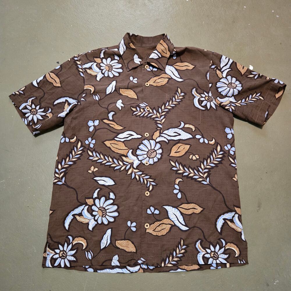 Tommy Bahama 100% Silk‎ Brown Floral Short Sleeve Button Up Men's Size Medium